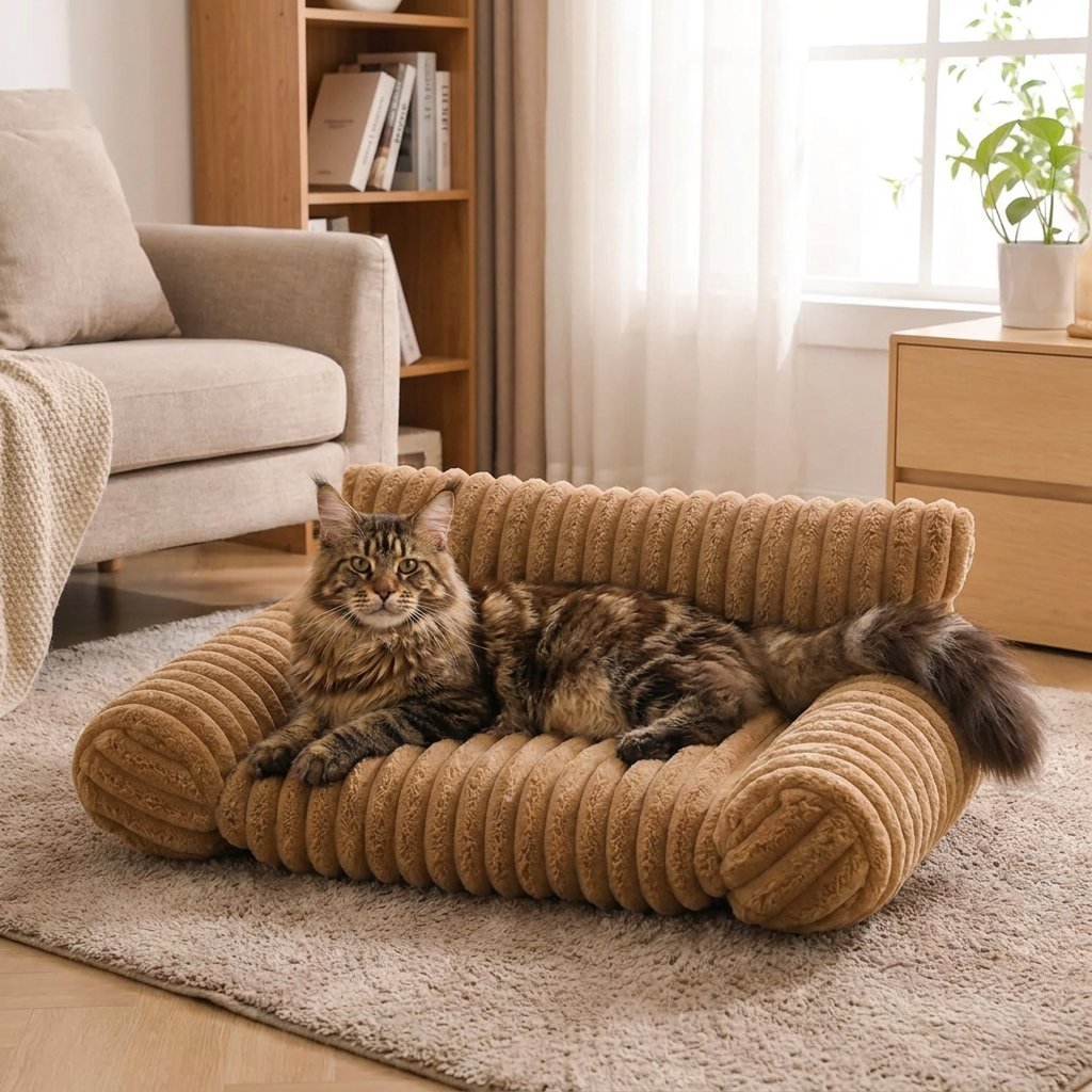 ふわふわ雲型猫用ソファベッド|柔らかなボルスター&洗えるカバー付き