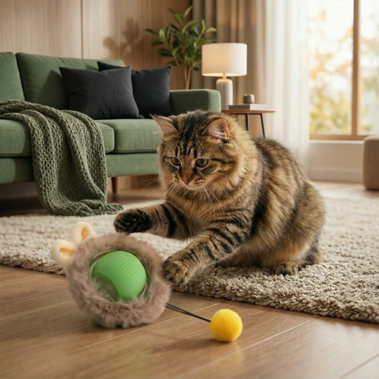 猫用毛付きインタラクティブプレイボール