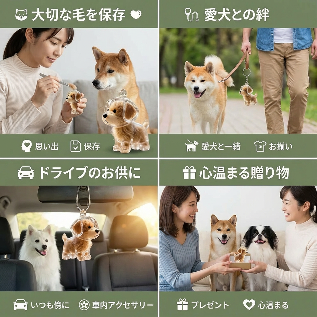 犬型の記念毛のチャーム