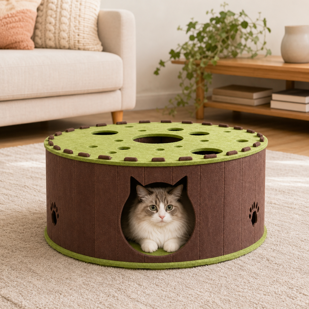 4-in-1 折りたたみ式猫用トンネルハウス｜隠れ家・爪とぎ・遊び場・ベッド