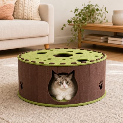 4-in-1 折りたたみ式猫用トンネルハウス｜隠れ家・爪とぎ・遊び場・ベッド