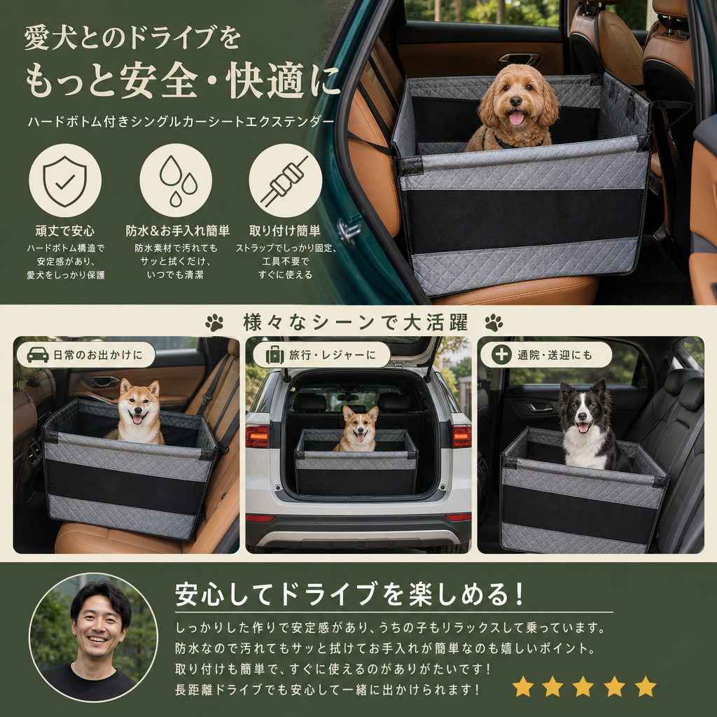 犬用ハードボトム付きシングルカーシートエクステンダー