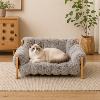 高級感のある高さ付き無垢材製キャットソファベッド