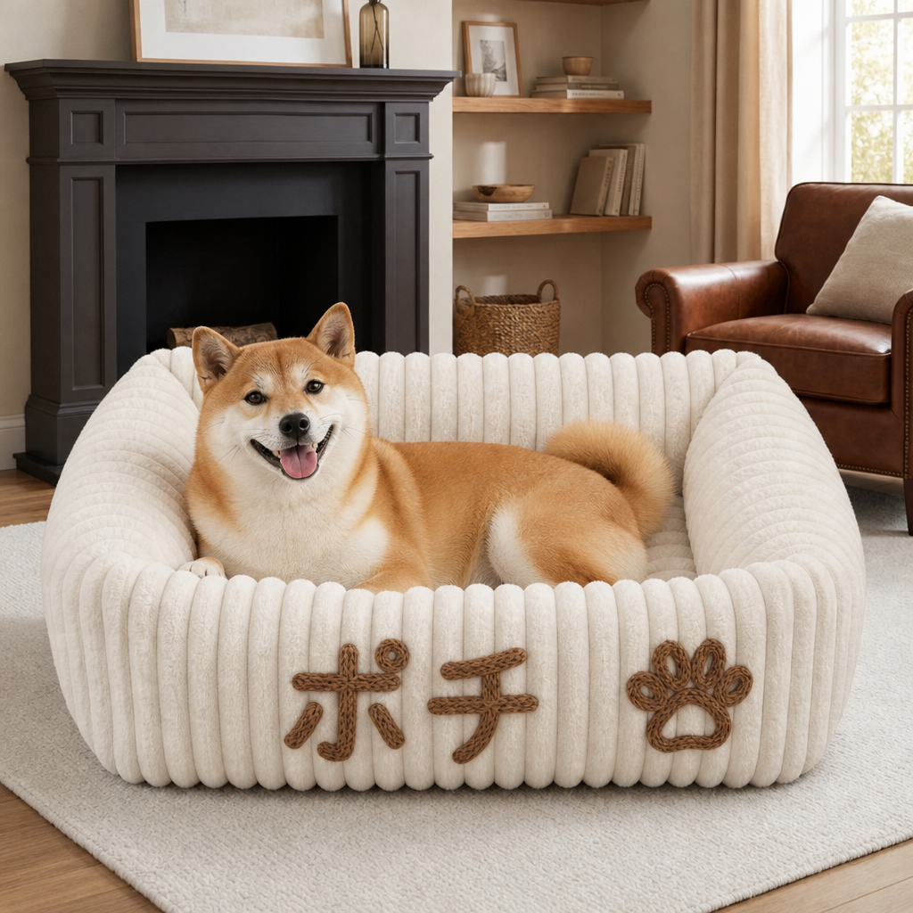 パーソナライズできるふわふわ雲型の犬用ベッド｜やわらかいボルスター付き