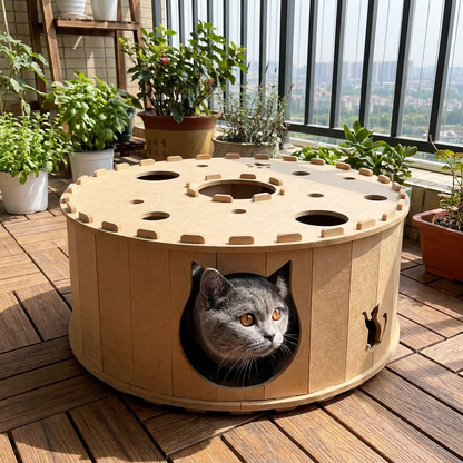 4-in-1 折りたたみ式猫用トンネルハウス｜隠れ家・爪とぎ・遊び場・ベッド