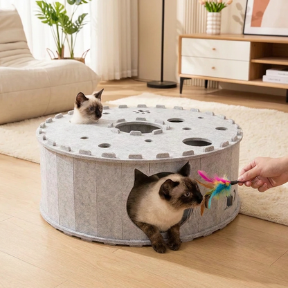 4-in-1 折りたたみ式猫用トンネルハウス｜隠れ家・爪とぎ・遊び場・ベッド