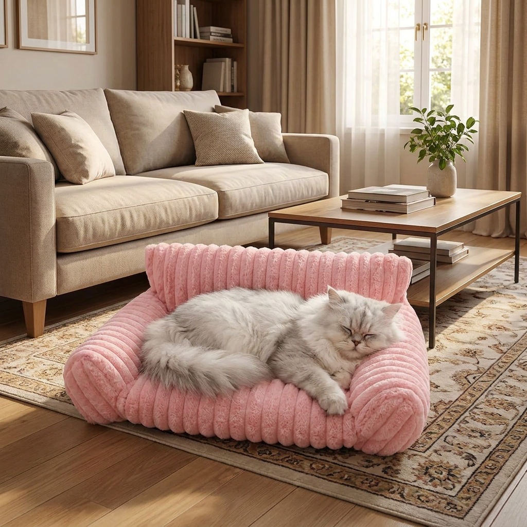 ふわふわ雲型猫用ソファベッド｜柔らかなボルスター＆洗えるカバー付き