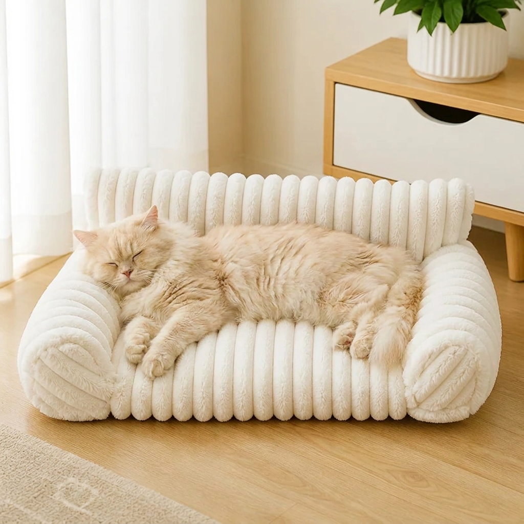 ふわふわ雲型猫用ソファベッド｜柔らかなボルスター＆洗えるカバー付き