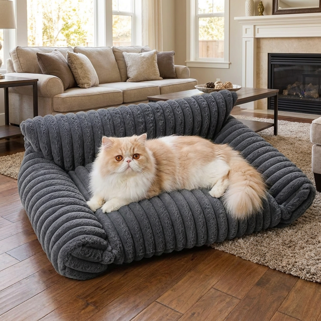 ふわふわ雲型猫用ソファベッド｜柔らかなボルスター＆洗えるカバー付き