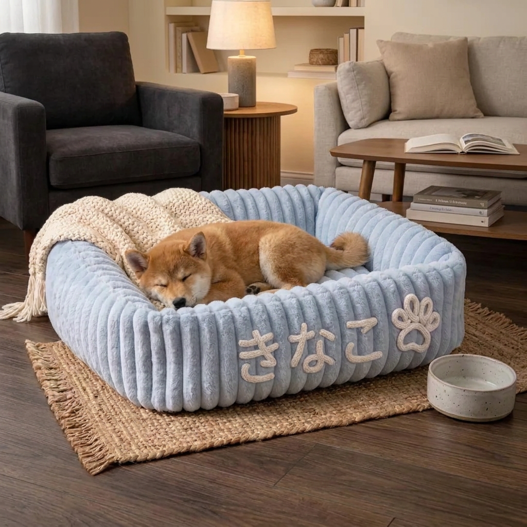 パーソナライズできるふわふわ雲型の犬用ベッド｜やわらかいボルスター付き
