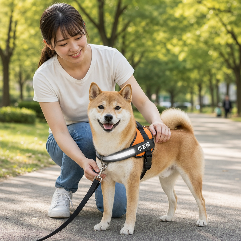 首輪・肩への負担を軽減するフロントDリング付きカスタム犬用ノープルハーネス