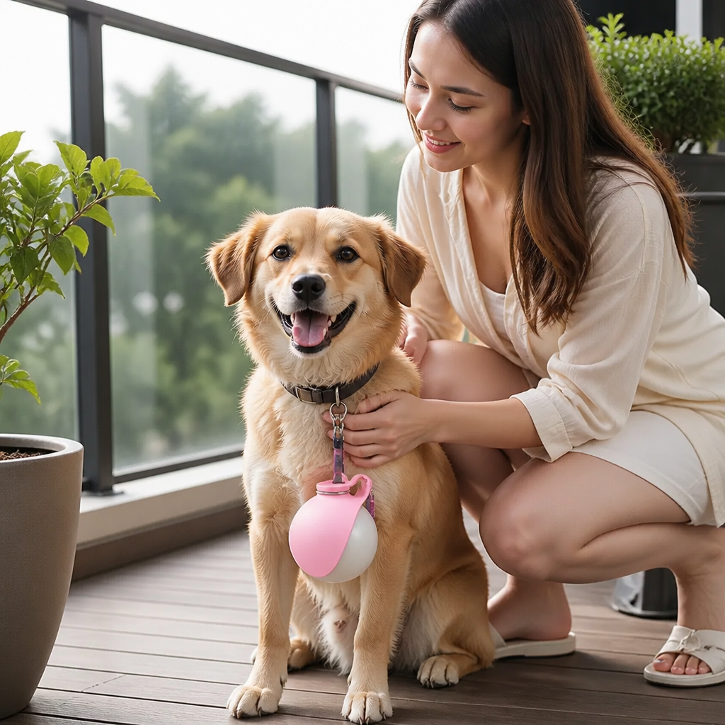 シリコンボウル付き球形2-in-1犬用ウォーターボトル – 漏れ防止トラベルボトル