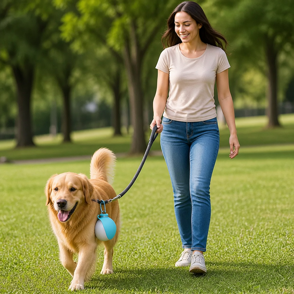 シリコンボウル付き球形2-in-1犬用ウォーターボトル – 漏れ防止トラベルボトル