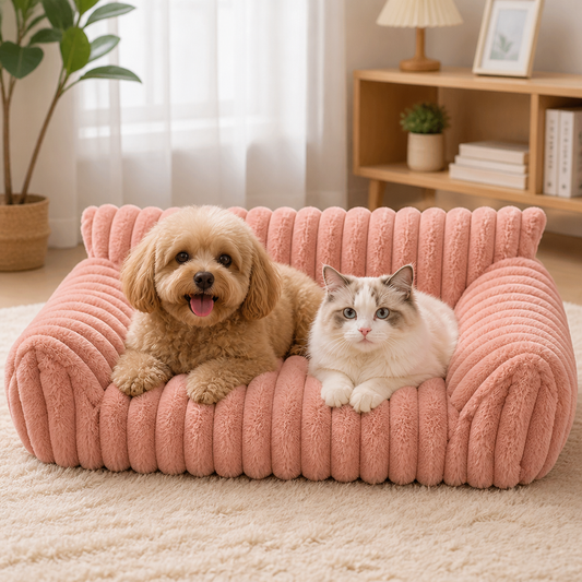 ふわふわ雲のペット用ソファベッド – 柔らかなボルスター付き・洗えるカバー