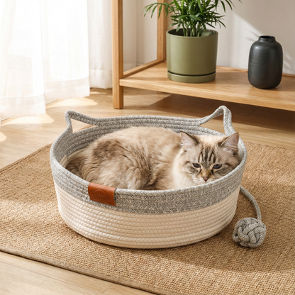 手編みコットンロープ猫用ベッド