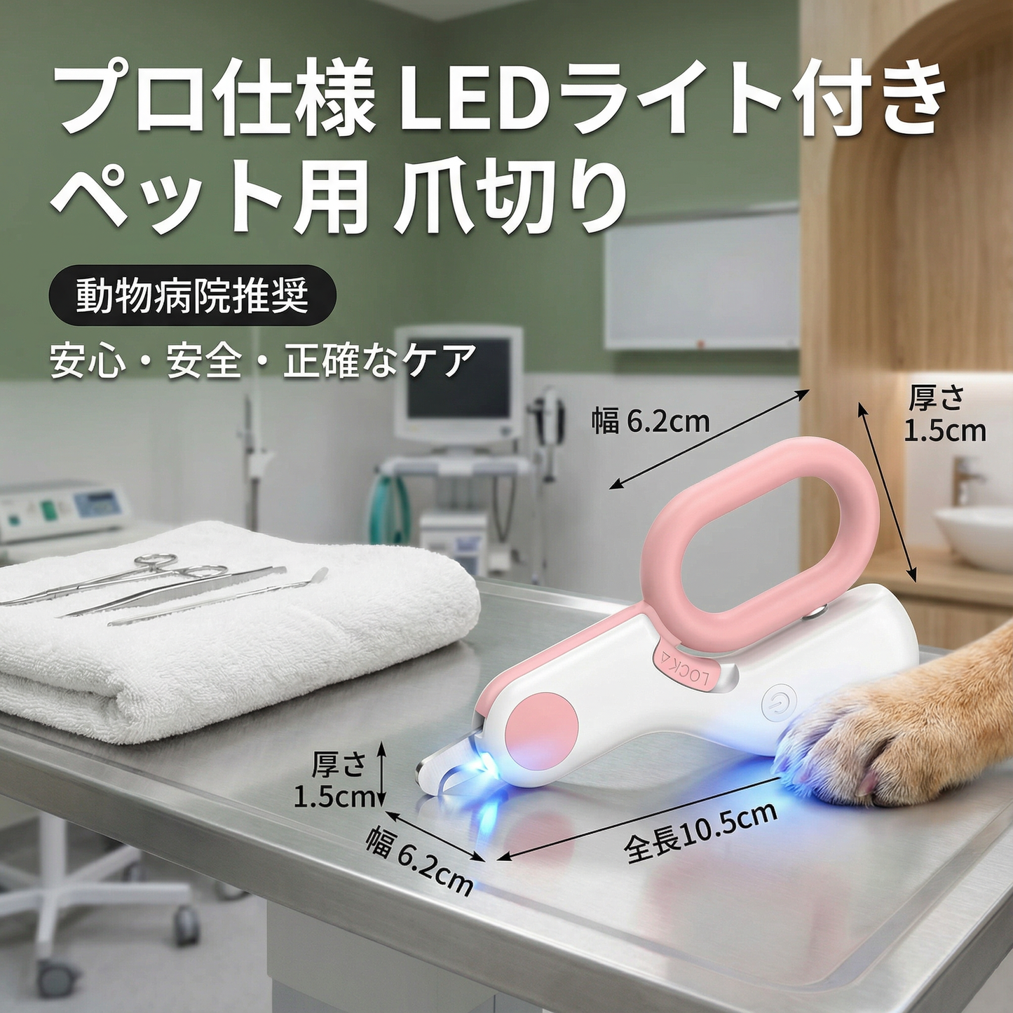 プロ仕様 LEDライト付き ペット用 爪切り