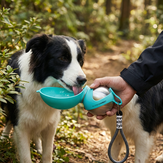2-in-1犬用携帯ウォーターボトル – 漏れ防止ステンレスボトル＆シリコンボウル付き