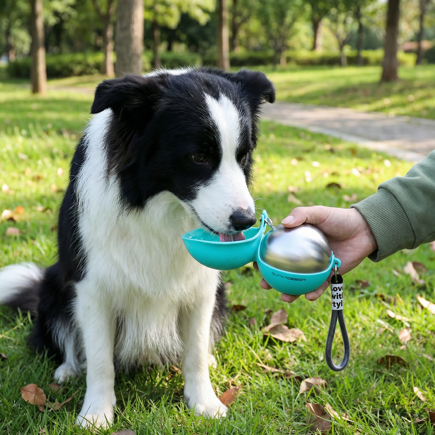 2-in-1犬用携帯ウォーターボトル – 漏れ防止ステンレスボトル＆シリコンボウル付き