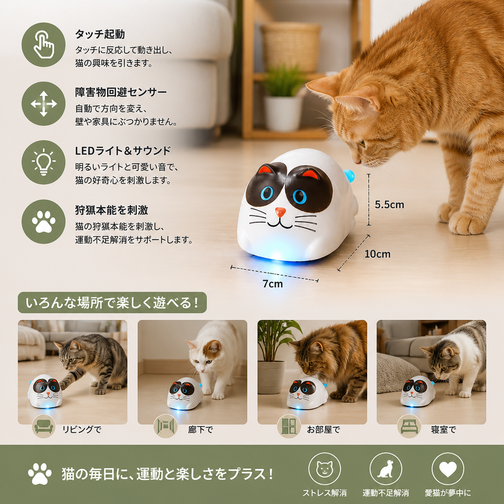 タッチ操作式スマートロボット型猫用おもちゃ