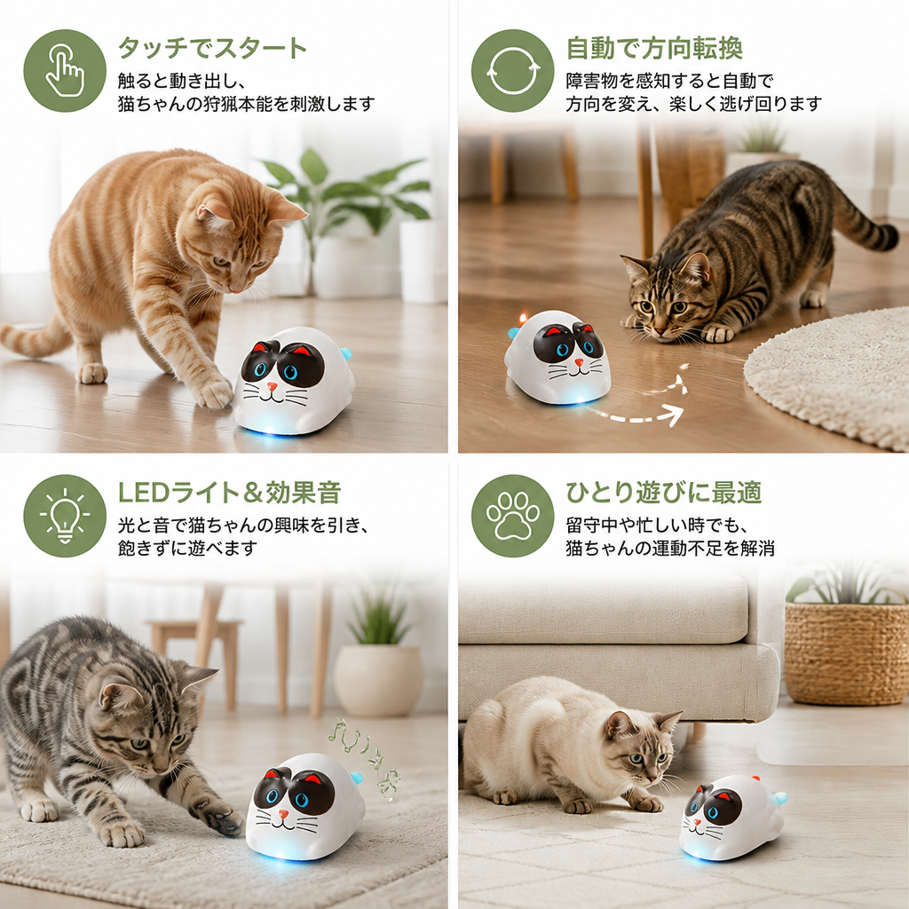 タッチ操作式スマートロボット型猫用おもちゃ