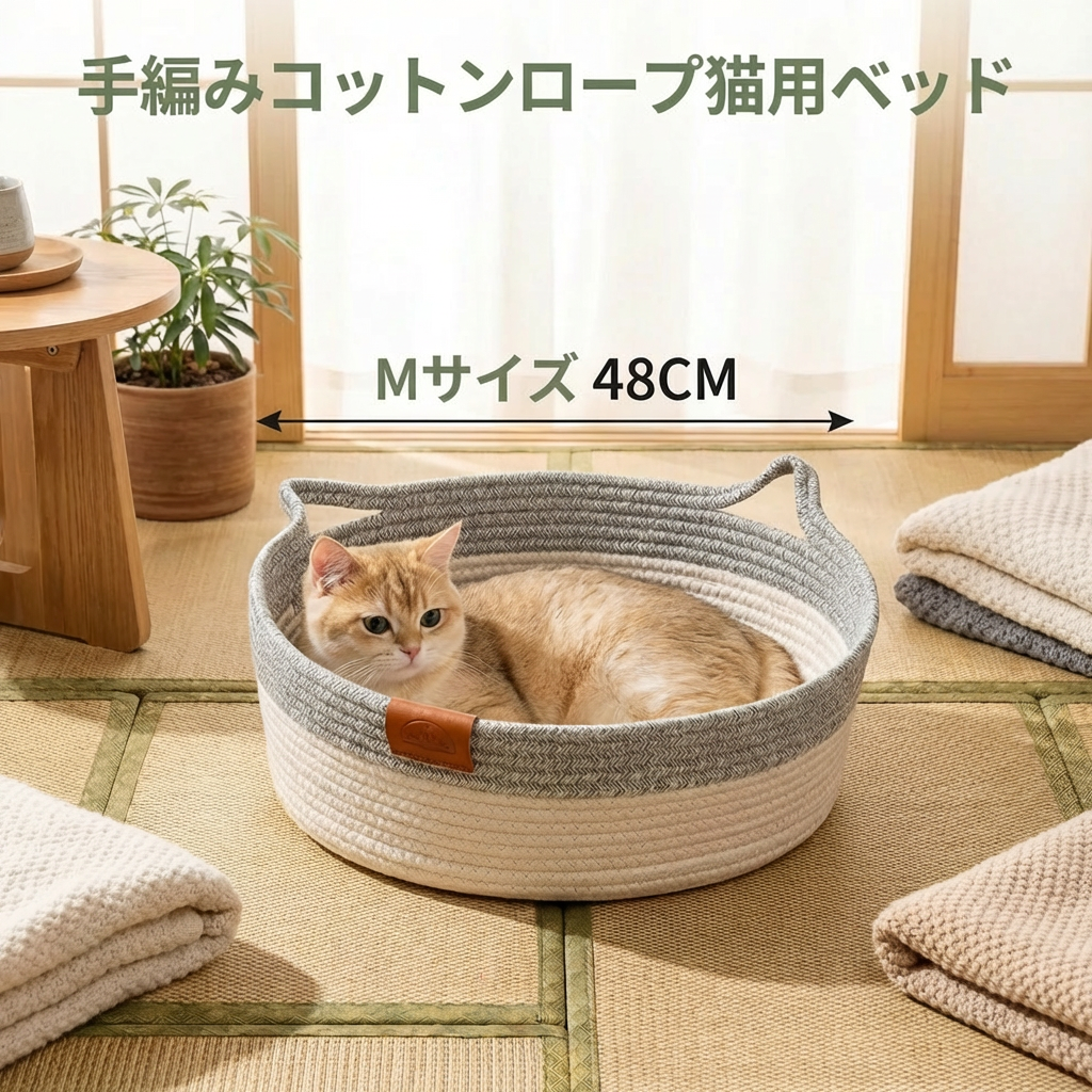 手編みコットンロープ猫用ベッド