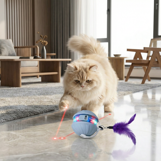 3in1 インタラクティブ猫用レーザープレイボール　フェザーテール付き