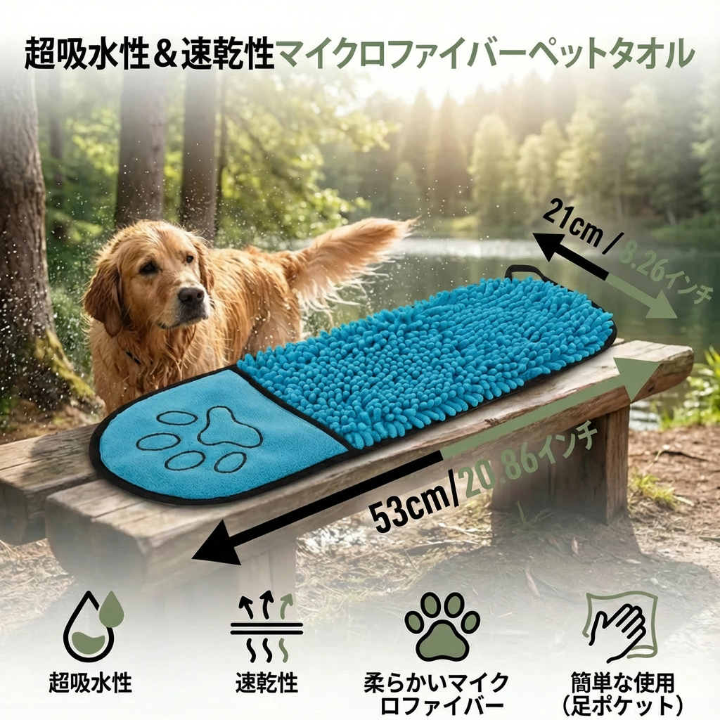 超吸水性＆速乾性マイクロファイバーペットタオル