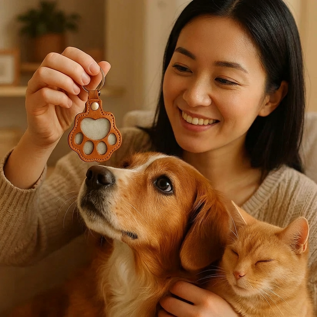革製のペットの毛を保存するための記念キーホルダー