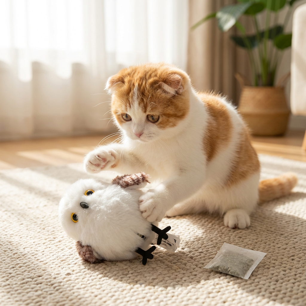 フラッタリングとチッチングの鳥型猫おもちゃ