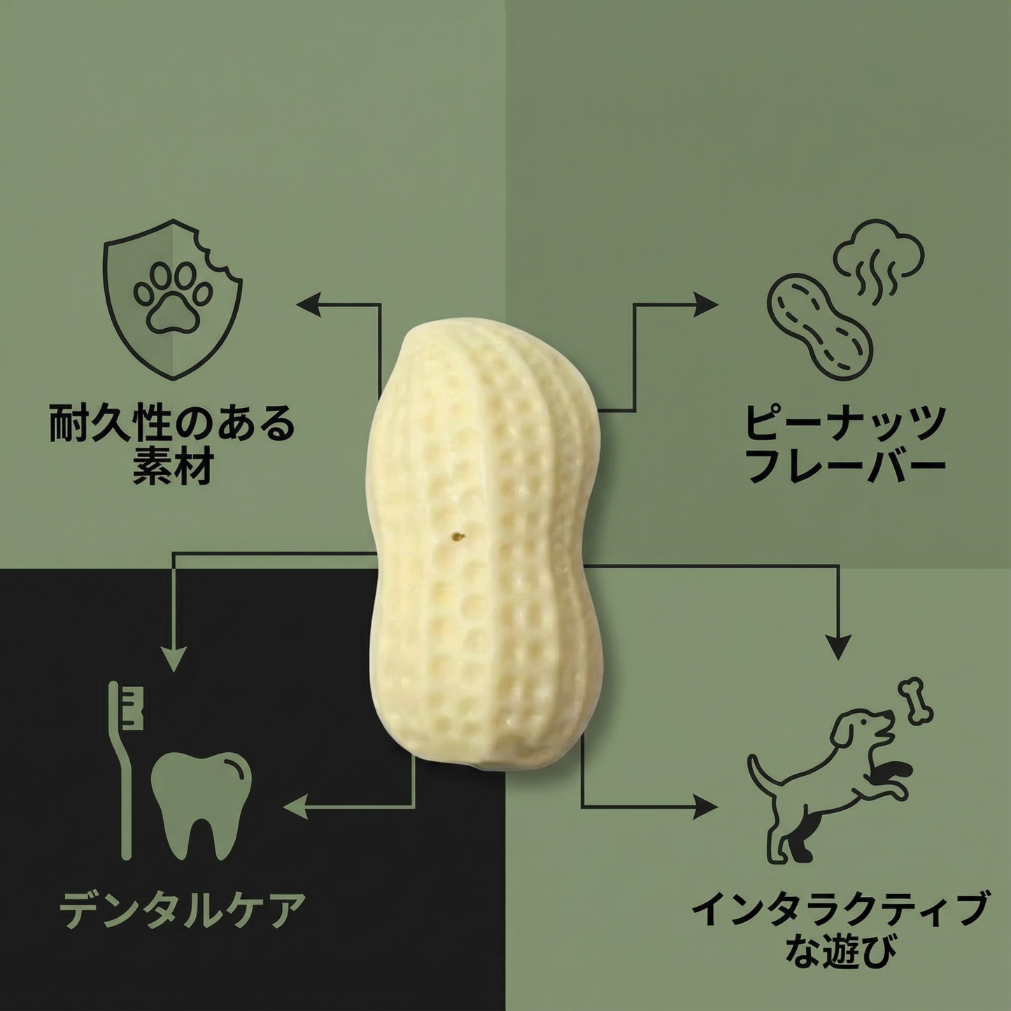 長持ちするピーナッツ型噛むおもちゃ（犬用）