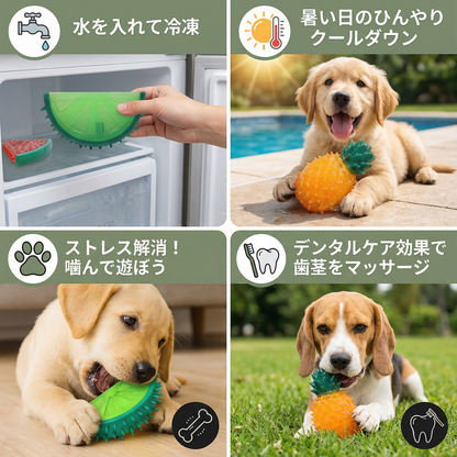 フルーツデザインの冷却犬用噛み玩具