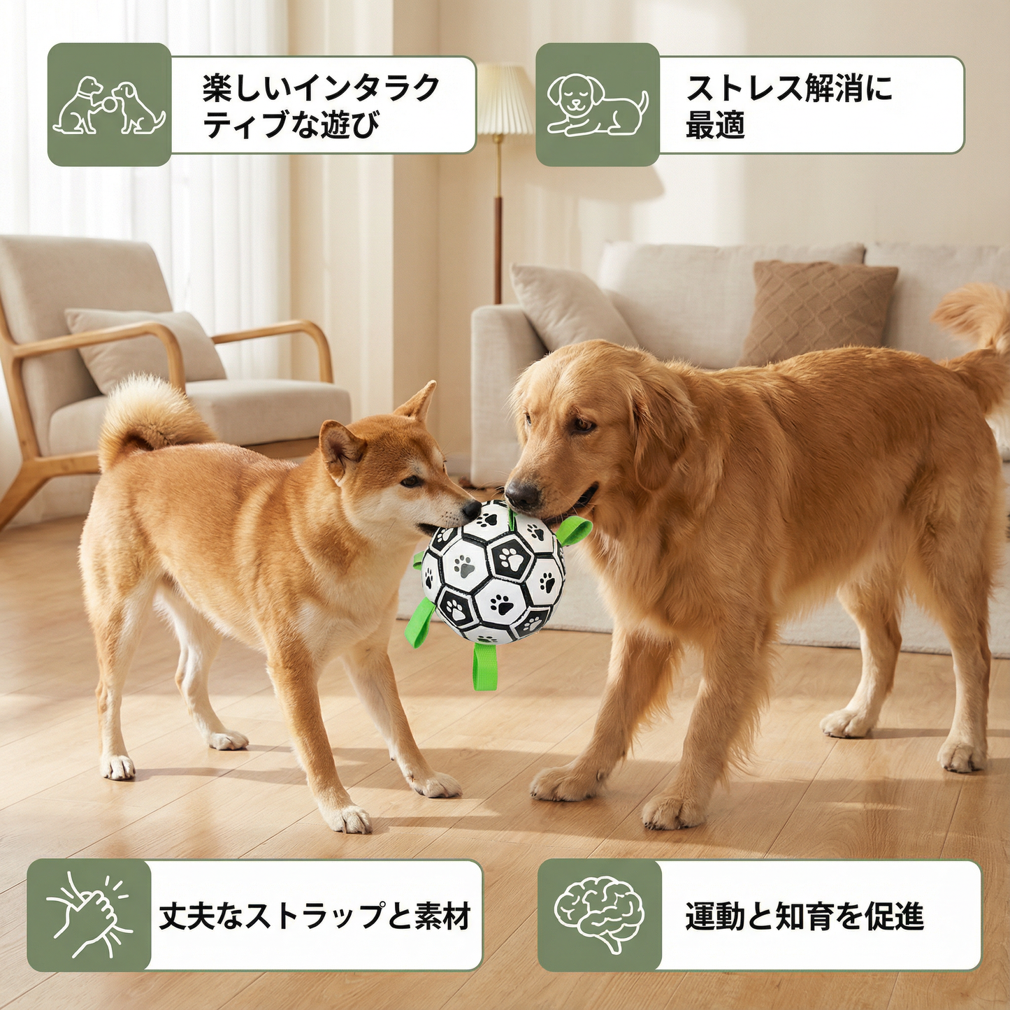 頑丈な犬用遊びボール 引っ張り用ハンドル付き
