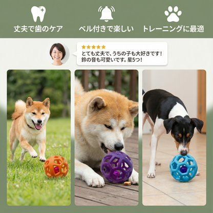 犬用ベル付きボールおもちゃ - 耐久性のある歯のケアとトレーニング