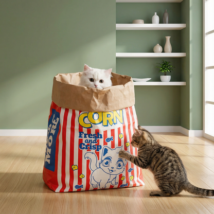 猫の寝床＆遊び用ダンボール ポップコーンバッグ