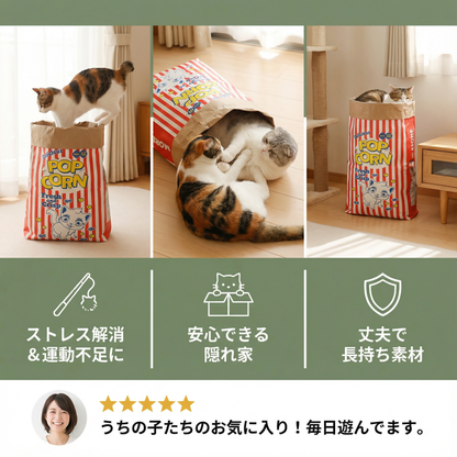 猫の寝床＆遊び用ダンボール ポップコーンバッグ