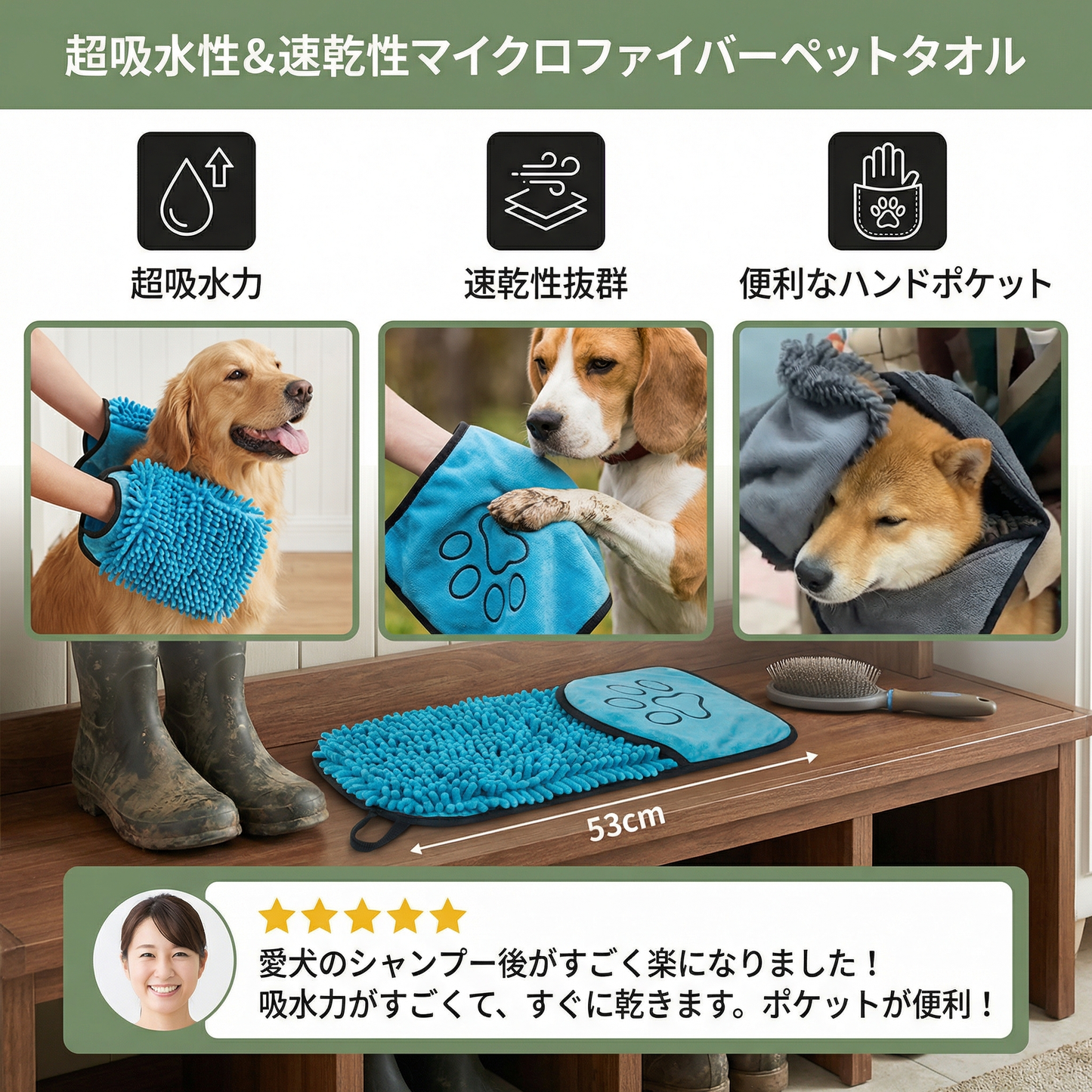 超吸水性＆速乾性マイクロファイバーペットタオル