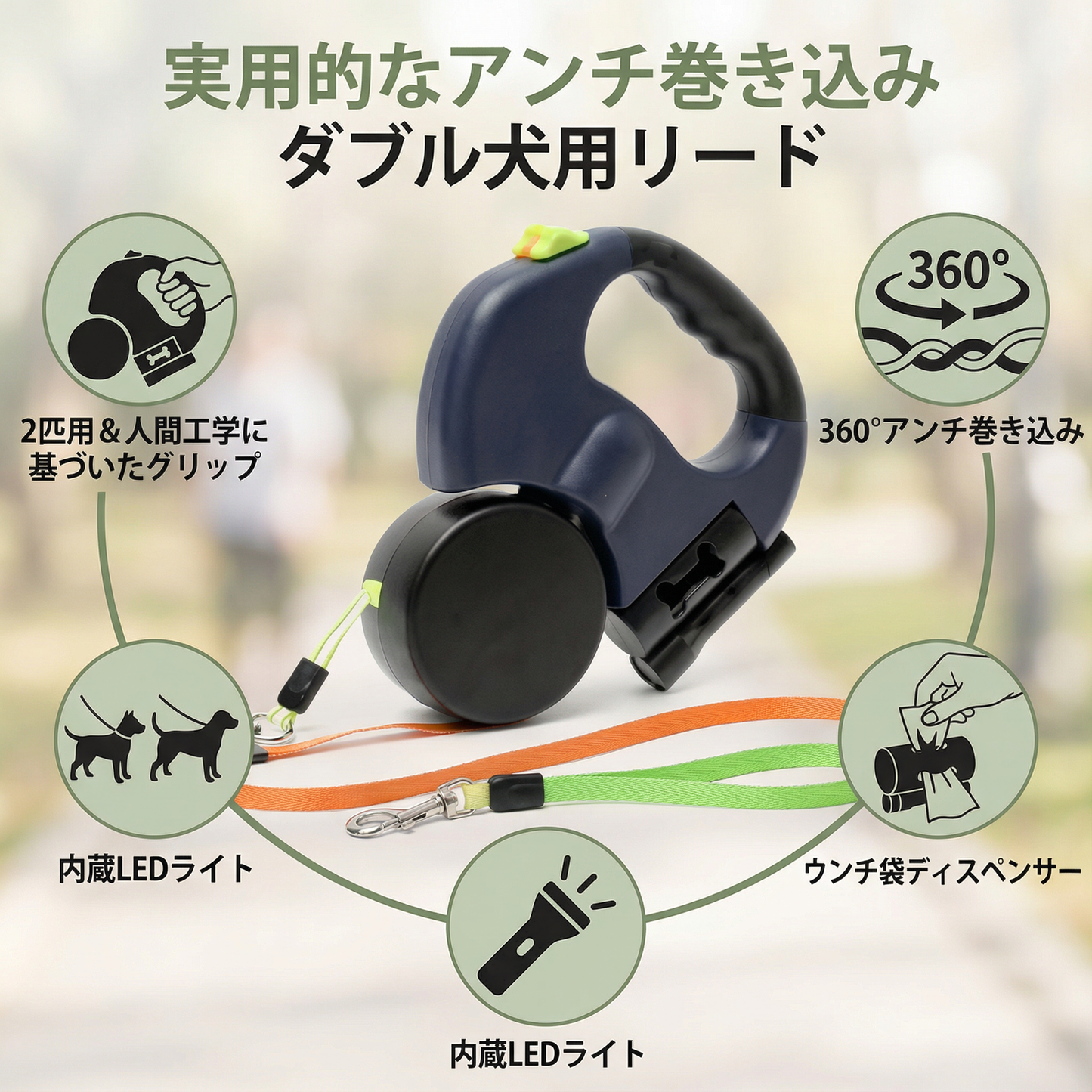 実用的なアンチ巻き込みダブル犬用リード