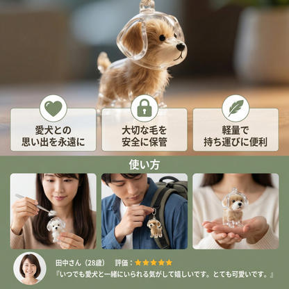 犬型の記念毛のチャーム
