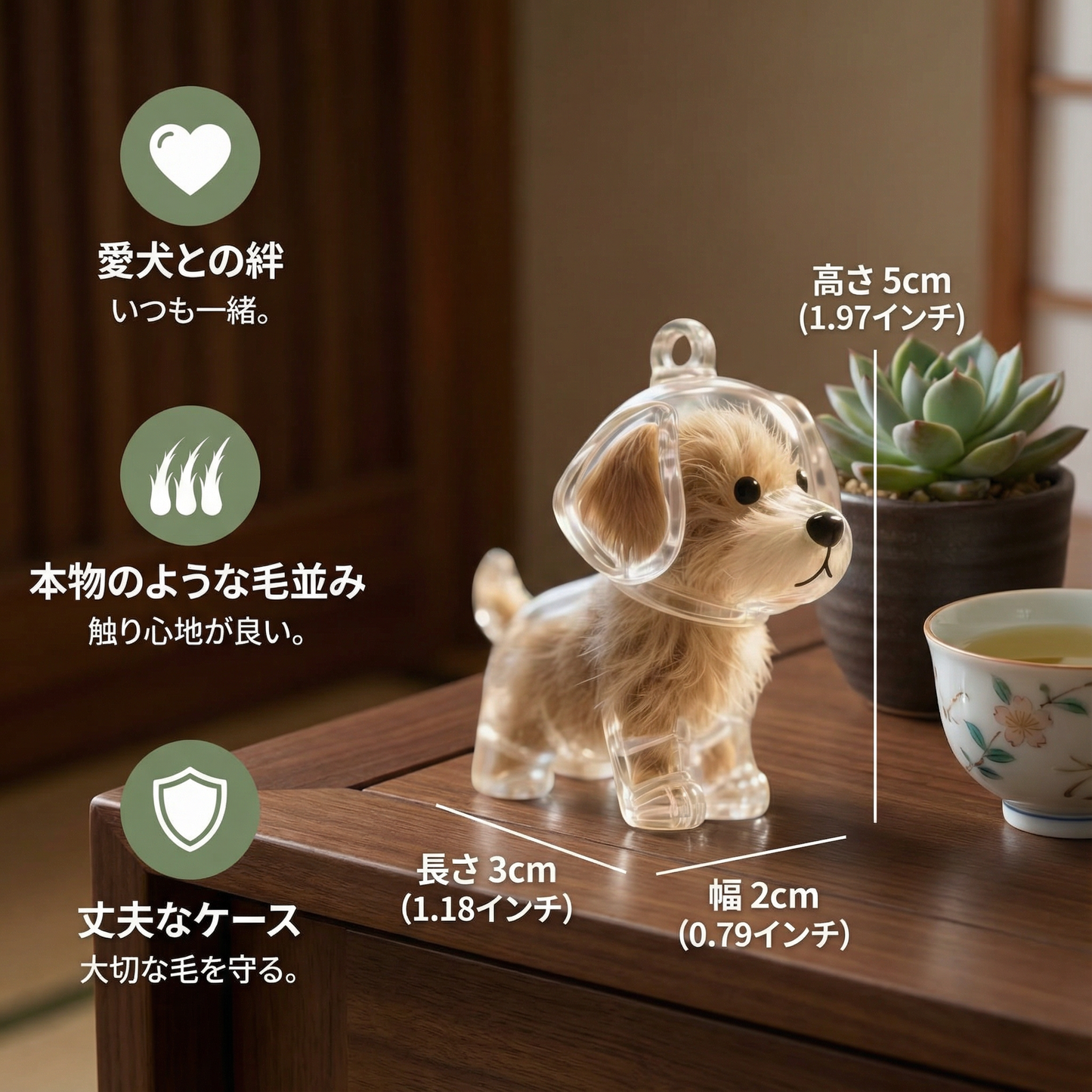 犬型の記念毛のチャーム