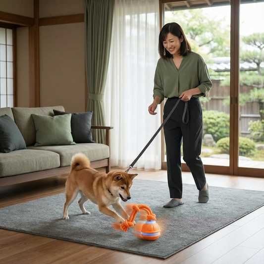 動きセンサー付き丈夫な犬用ボールと犬用カラーの引き紐