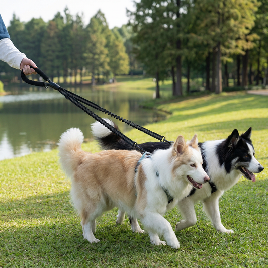 2-in-1 犬用ダブルリード 360° 回転ジョイント付き – 絡まり防止 & 衝撃吸収